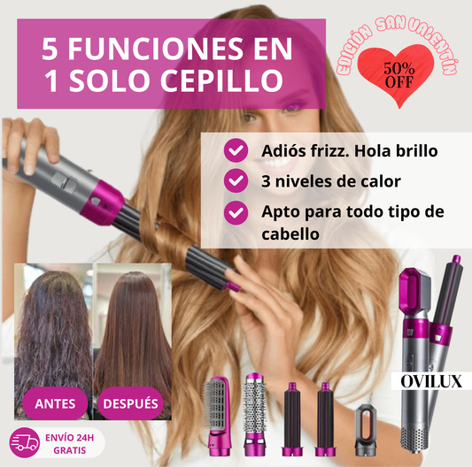 QuickStyle Air Ovilux- Cepillo 5 en 1 con Resultados de Peluqueria en Minutos